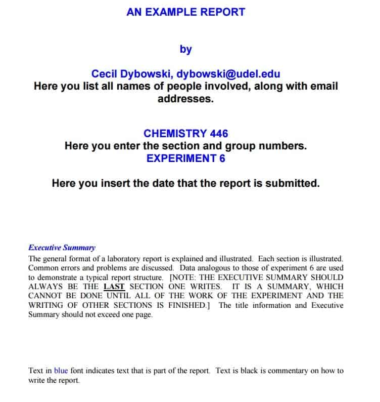 Examples of chemistry lab reports