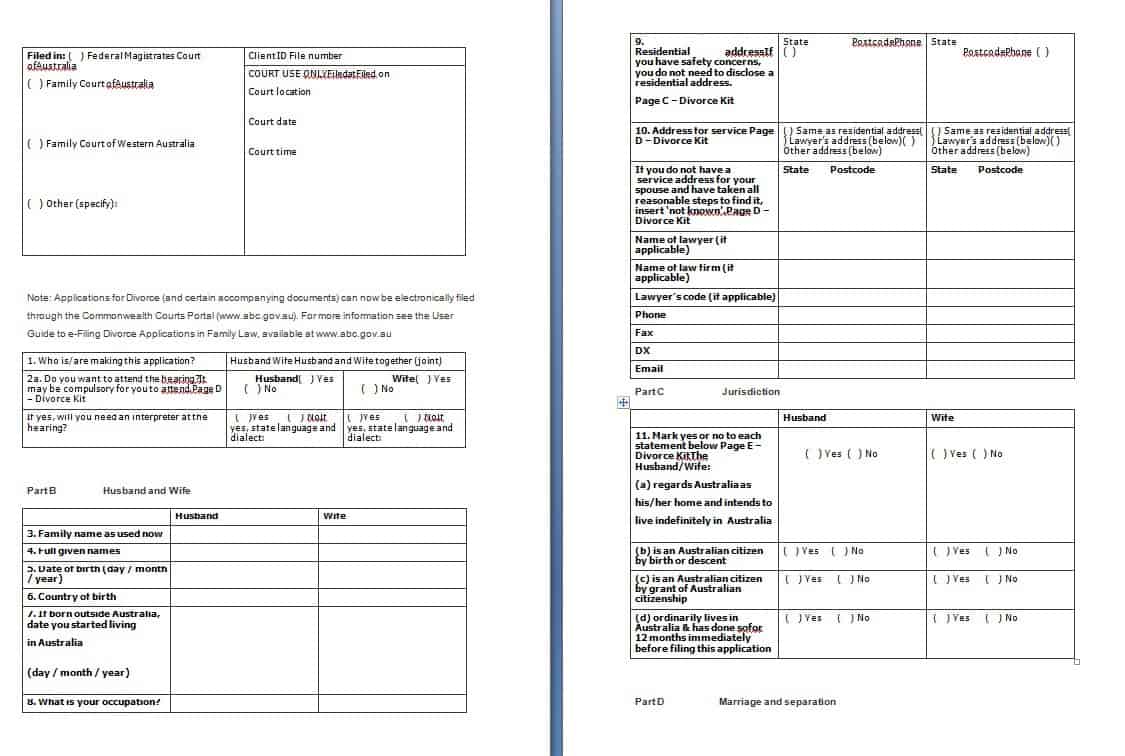 divorce application form