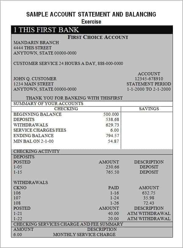Bank statement template - Free Formats Excel Word