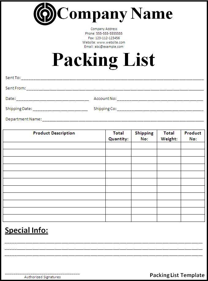 Packing List Template Sample Templates