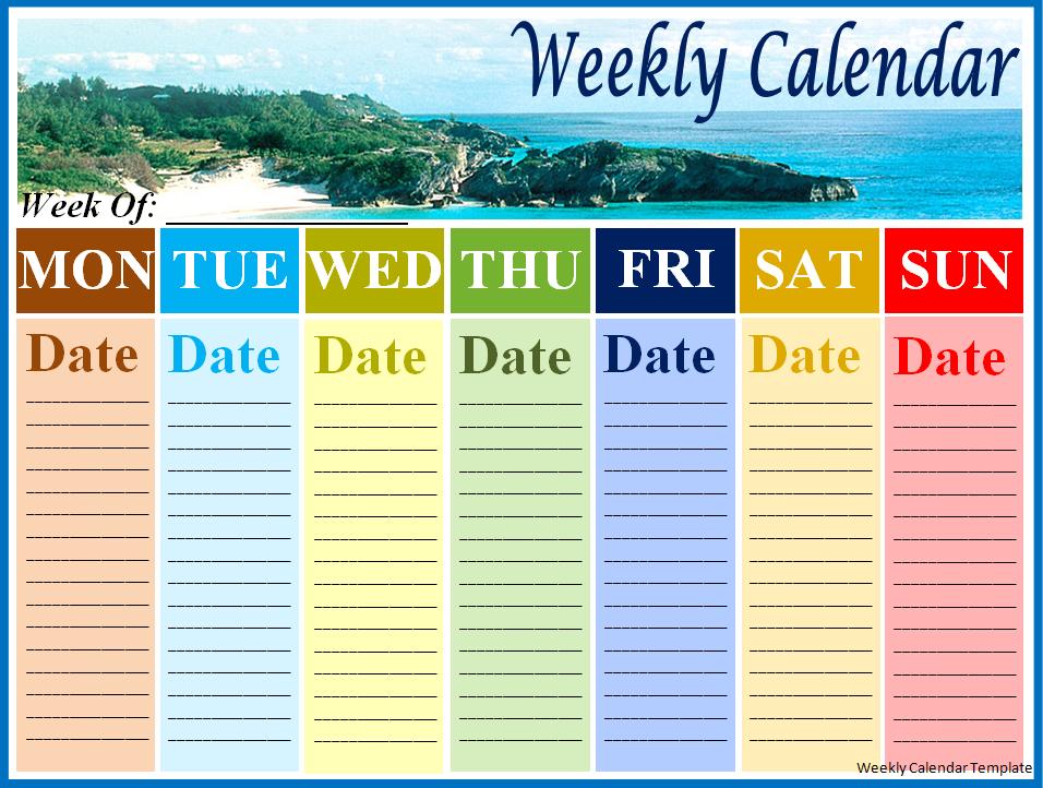 Weekly calendar template Free Formats Excel Word