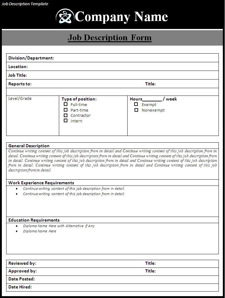 Job description template – Sample Templates