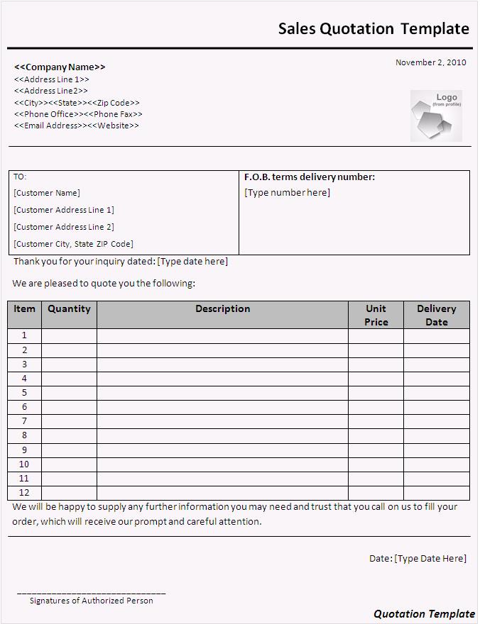Quote Sheet Template Word Excel Templates