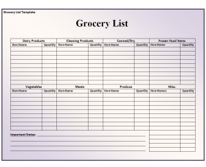 grocery list template