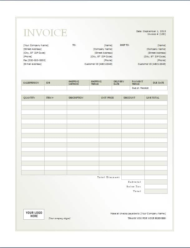 cash invoice template