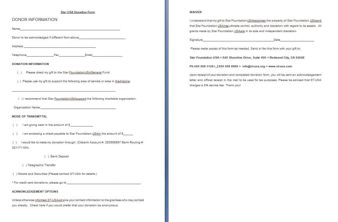 donation form template