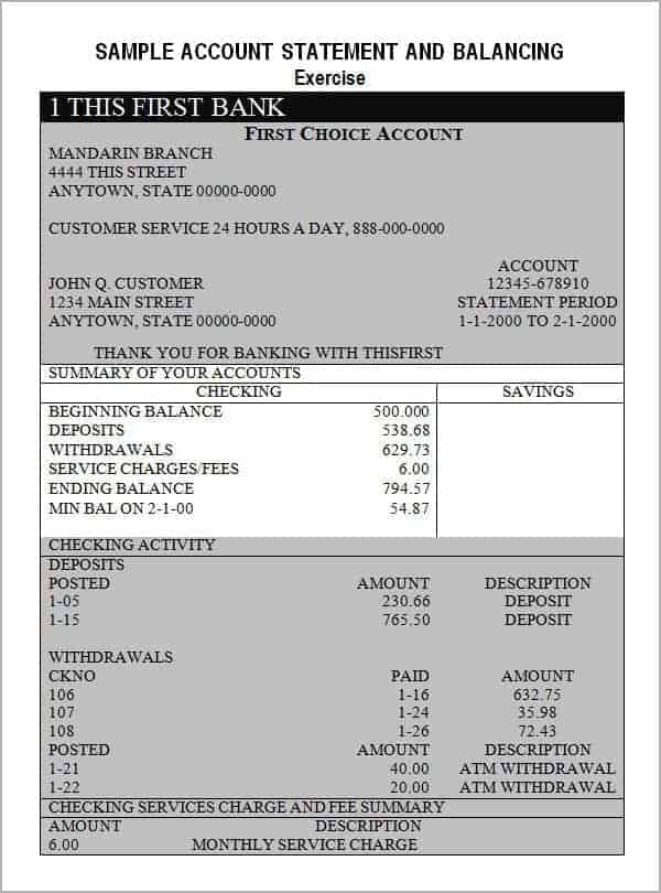 Bank statement templates