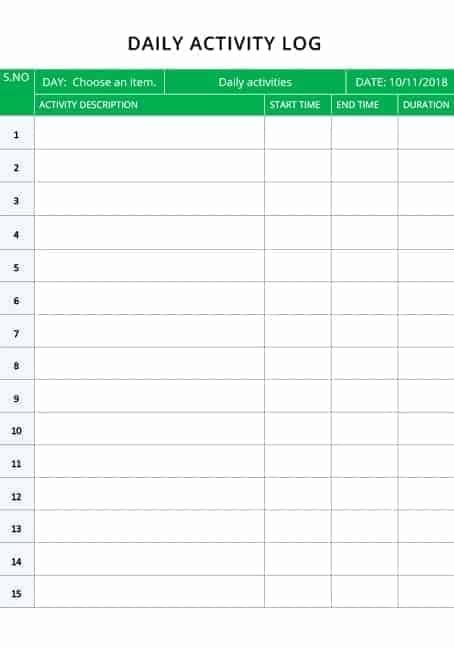 Daily Activities Log Template Excel from www.samplestemplates.org