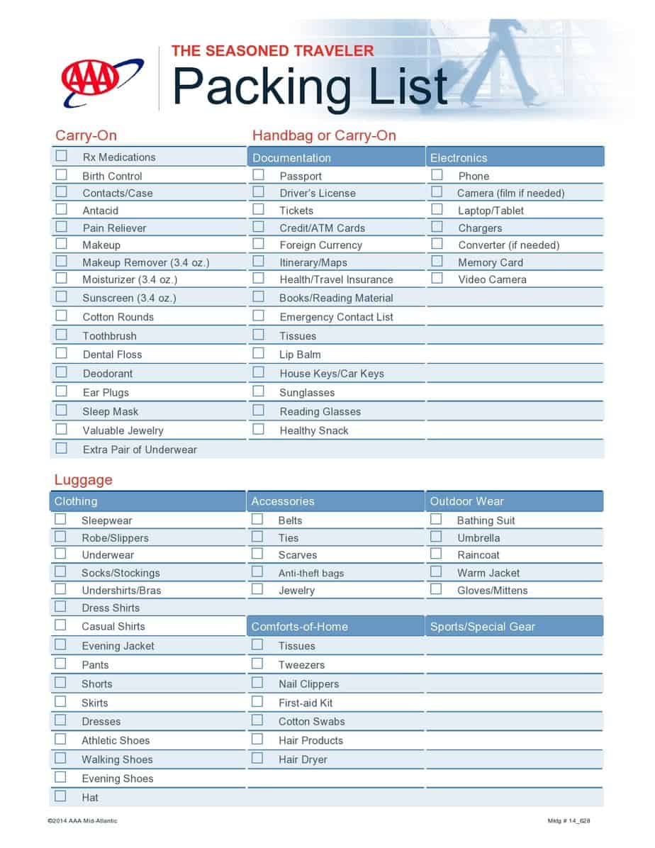 Packing Checklist Template 5 Printable Packing Lists Images And 