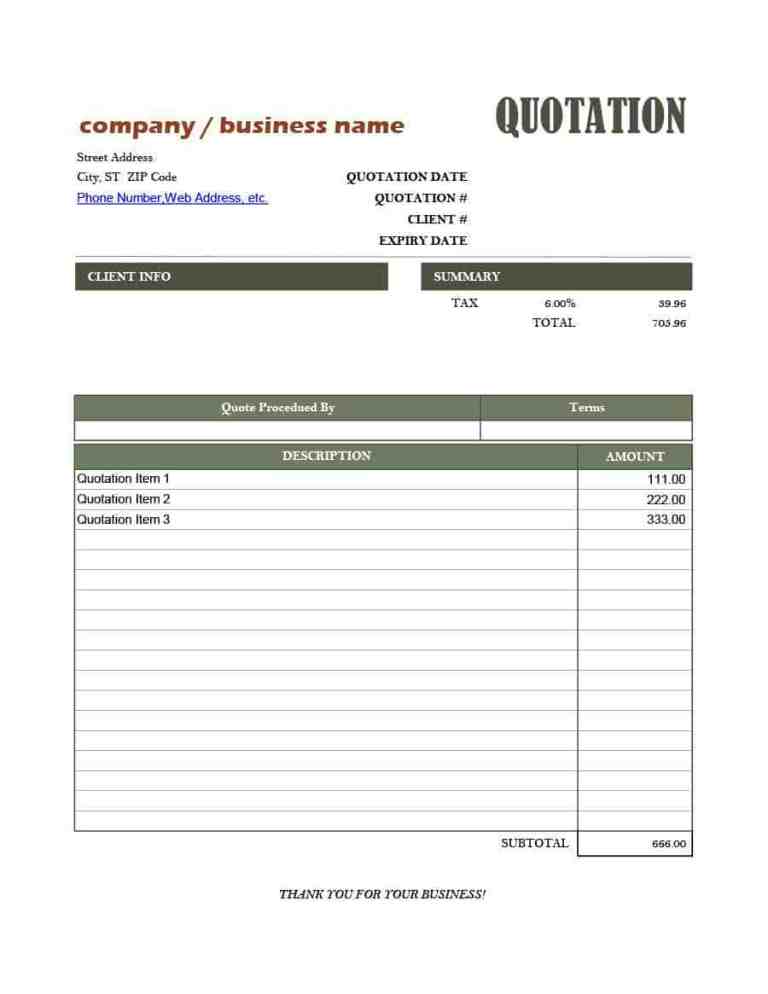 9 Quotation Templates Word Excel Free Formats Excel Word